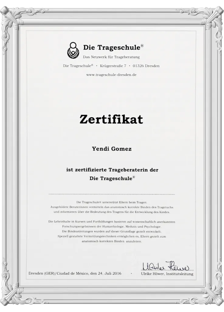 Certificado Trageschule — Consultora de Porteo